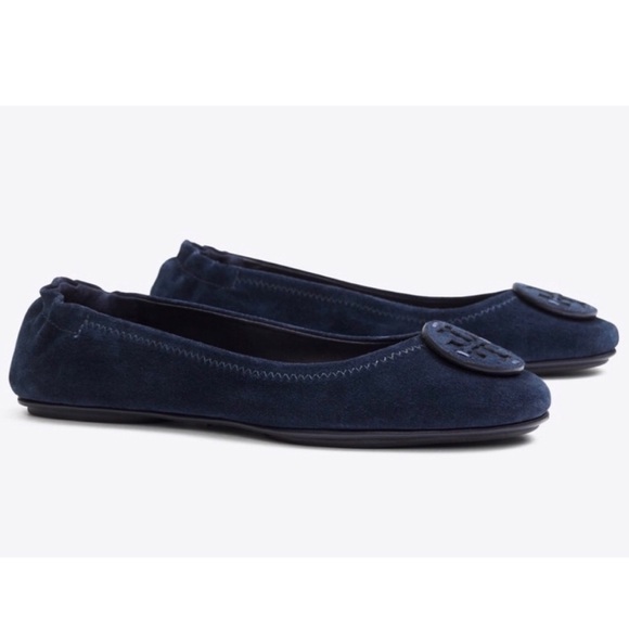 Tory Burch Shoes - Tory Burch Minnie Travel Ballet Leather Logo Suede Round Flats Perfect Navy